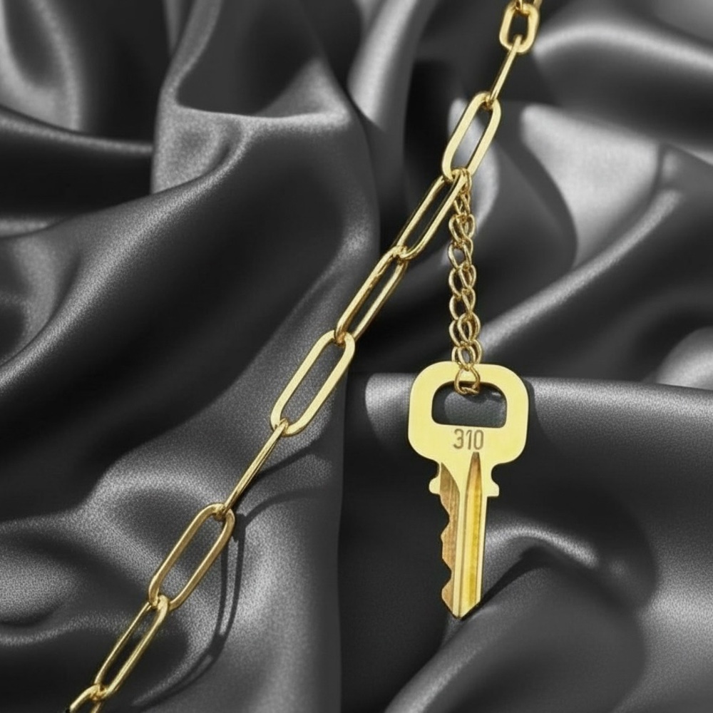 LOUIS VUITTON Lock & Key w/Unbranded Gold-Over-925-Silver  Paperclip Chain ✨NEW✨ - Picture 6 of 12